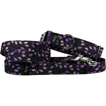 Obojek pro psa Obojek HAPPYZOO BY KIWLY softshell Fialové lístečky 2x22-32cm