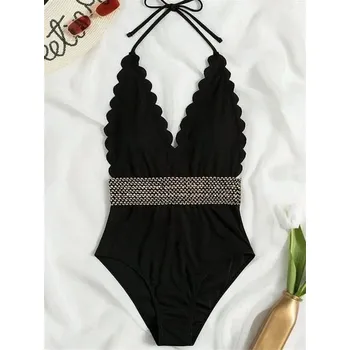 Dámské plavky Dámské jednodílné plavky se sexy hlubokým výstřihem Velikost: L