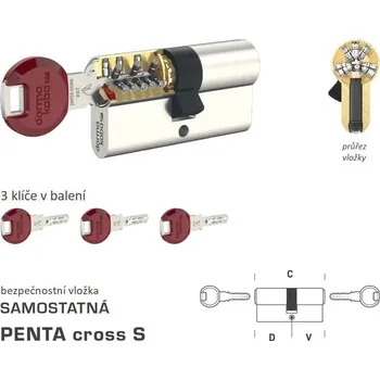 Vložka do dveří DK - PENTA cross S D 45 + V 55 mm NP - Nikl perla