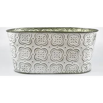 Květináč Oválný plechový květináč Ornament 16x35,5x18,5 zelený (135688 015 CAM-104-01423-22 obal zelený plech)
