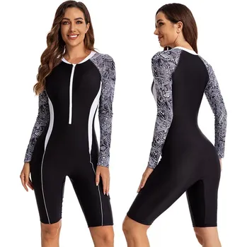 Dámské plavky Dámské plavky jednodílné sportovní s dlouhým rukávem a nohavicemi ke kolenům Barva: černobílá 73, Velikost: XXL