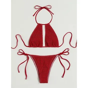 Dámské plavky Dámské plavky dvojdílné - bikiny v žabičkovém vzhledu Barevná varianta: Červená, Velikost: XL
