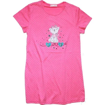 Dívčí noční košile s krátkým rukávem růžová kočička 2334 501/34