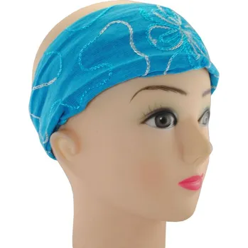 Šátek Látková čelenka s výšivkou Tampal Pirus, azurově modrá, Sittar