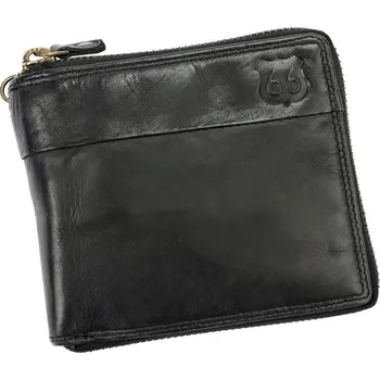 Peněženka Černá celozipová kožená peněženka Route 66 s řetězem