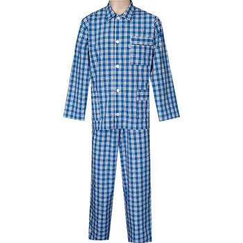 Pánské pyžamo Pánské Pyžamo Popelín FOLTÝN PI32 modrá kostka Velikost: 3XL, Materiál: Košilovina-popelín