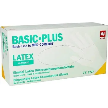 Vyšetřovací rukavice Vyšetřovací rukavice BASIC PLUS, latex, jemný pudr XL, 100 ks
