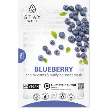 Pleťová maska Stay Well Vegan veganská plátýnková pleťová maska - borůvka, 1 ks.