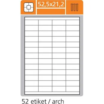 Samolepící etiketa Print etikety A4 pro laserový a inkoustový tisk - 52,5 x 21,2 mm (52 etiket / arch), 100 listů