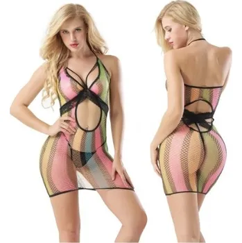 Dámské pyžamo Love by love Dámská noční košilka Rainbow s krajkou, barevná S-XXL