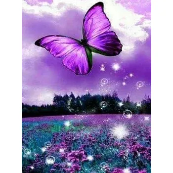 Diamantové malování Diamantové malování - Fialovyý motýl nad loukou - č. 714 35x45 cm