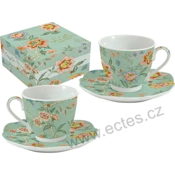 Easy Life ZEN GARDEN GREEN porcelánové zelené espresso šálky a podšálky růžové květy 80ml 2 ks