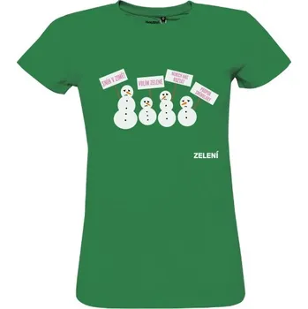 Dámské tričko Tričko s potiskem 100% bio tričko Sněhuláci – zelená, dámské dámské