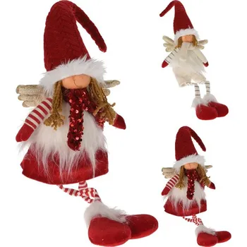 Vánoční dekorace anděl 65cm vánoční, sedící, nohatý, 2druhy, textil
