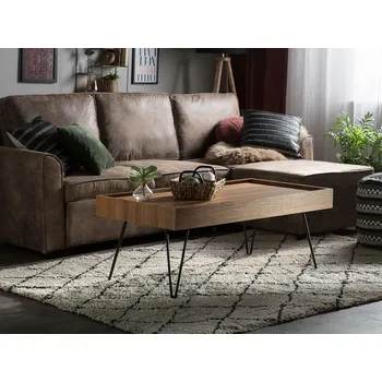 Konferenční stolek Konferenční stolek hnědý s černými nožkami ve tvaru V 60 x 100 cm obdélníkový průmyslový Beliani