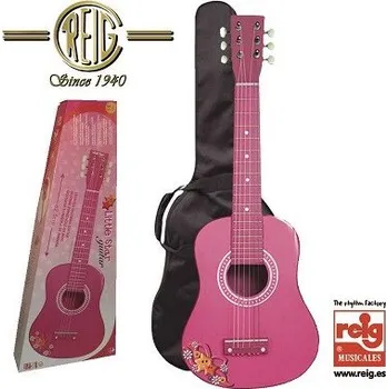 Hudební nástroj pro děti Dětská kytara španělská 65 cm dřevěná, RŮŽOVÁ - Reig Musicales