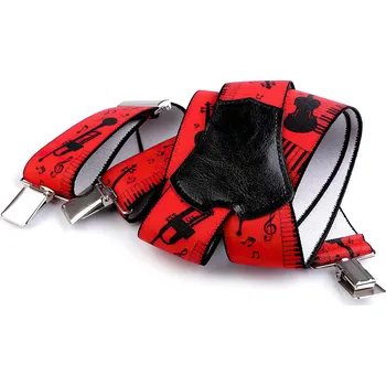 Kšandy Šle unisex HUDEBNÍ - NOTY A NÁSTROJE, délka 120cm, šíře 4cm, tvar Y, červené, 650328/03