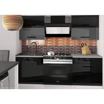 Kuchyňská linka Kuchyňská linka Belini 120 cm černý lesk / šedý lesk s pracovní deskou Eleganta2 NF ELEGANTA2/2/WT/BSB/0/B1