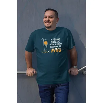 Pánské oblečení Pánské tričko Moje krevní skupina je pivo Barva: Petrolejová modrá, Velikost: L