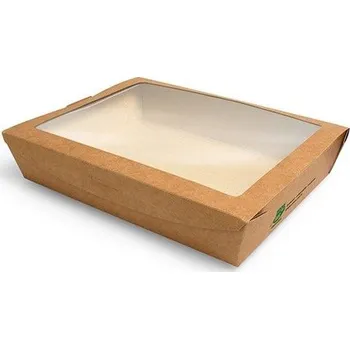 Jednorázové nádobí Papstar Kartonový box na salát s PLA oknem Pure 1000ml 180/130/45mm 40ks