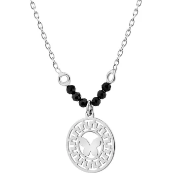 Náhrdelník Stříbrný náhrdelník s broušeným sklem - motýl, rozeta - AP535-3368