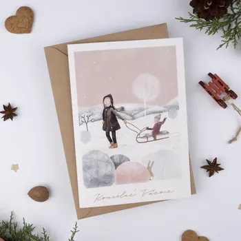 Be Nice EKO vánoční přání Nebeská procházka růžová