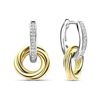 Náušnice Zlacené kruhové náušnice TI SENTO Spojené kruhy se zirkony 7857ZY