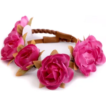 Ozdoba do vlasů Pružná čelenka s květy - růžová