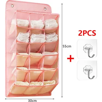 Úložný box Závěsný šatní organizér na spodní prádlo Barva: Růžová, Velikost: 15 přihrádek