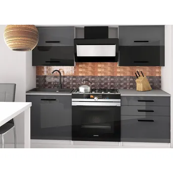 Kuchyňská linka Kuchyňská linka Belini 120 cm šedý lesk / černý lesk s pracovní deskou Eleganta2 INF ELEGANTA2/2/WT/SBS/0/B1