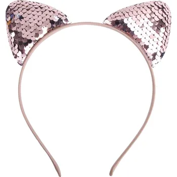 Karnevalový doplněk Čelenka, KOČIČKA - BÉŽOVÁ, flitry, 18,8 cm, 1 kus