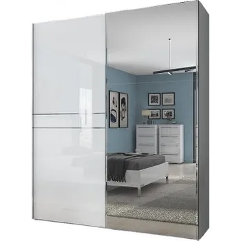 Šatní skříň Dvoudveřová posuvná skříň se zrcadlem Tiana š.182cm-bílá - základní