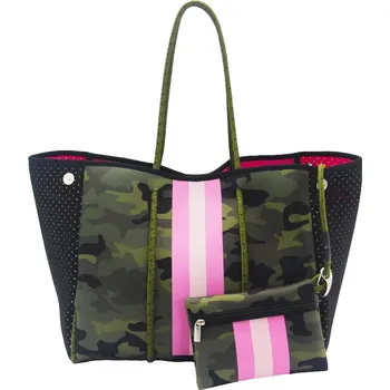 Kabelka Neoprenová dámská plážová taška voděodolná kamufláž zeleno-černá NG13