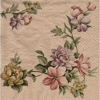 Papírový ubrousek UBR-E65, Ubrousek, 16x16 cm, KVĚTY NA SVĚTLE HNĚDÉM, 1 kus