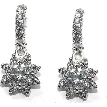 Náušnice Stříbrné náušnice kruhy , květ čiré zirkony - VE181/VP135 (Stříbrné náušnice kruhy s kytkou a se zirkony )