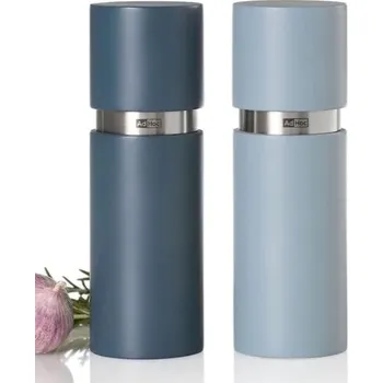 Kuchyňský mlýnek Set mlýnků na pepř a sůl TEXTURA CeraCut 15 cm lakovaný šedý a modrý - AdHoc (Ruční set mlýnků TEXTURA, CeraCut, dubové dřevo, lakovaný šedý a modrý 15 cm - AdHoc)