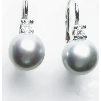 Náušnice Stříbrné náušnice přírodní perla šedá - NK1207 (Stříbrné náušnice s přírodní perlou a zirkonem)