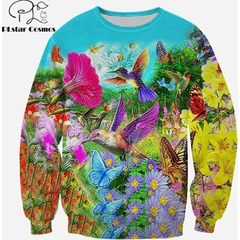 Dámská mikina Barevná mikina s 3D potiskem Zahrada kolibříků příroda Velikost: 3XL, Barva (Varianta): Mikina