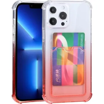 Dvoubarevný transparentní kryt s kapsou na kartu pro iPhone 13 Pro - červený