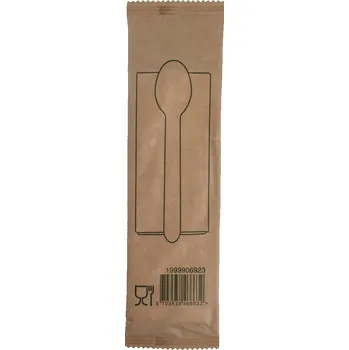Jednorázové nádobí Lžíce dřevěná + ubrousek jednotlivě hygienicky balená (100 ks)