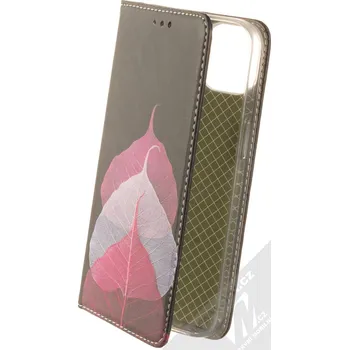 Pouzdro na mobilní telefon 1Mcz Trendy Book Listy Fíkovníku posvátného v noci 1 flipové pouzdro pro Apple iPhone 13 černá růžová (black pink)