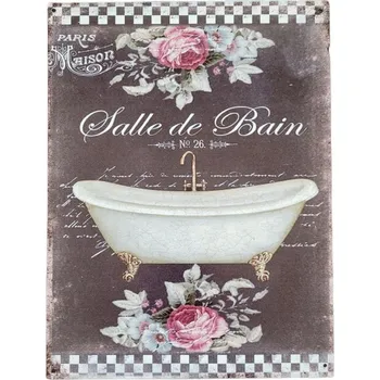 Plechová cedule Černá nástěnná kovová cedule Salle de Bain - 25*33 cm