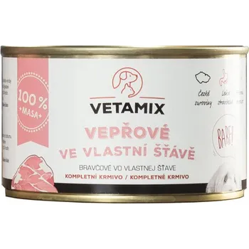 Krmivo pro psa Konzerva pro psy a kočky VETAMIX vepřové ve vlastní šťávě 400 g