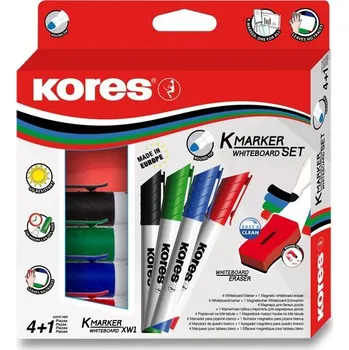 Kancelář Sada Kores K-Marker Set - 4 popisovače + magnetická houbička