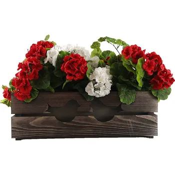 Truhlík AMADEA Dřevěný obal na truhlík tmavý s ptáčky, 52x21,5x17cm, český výrobek