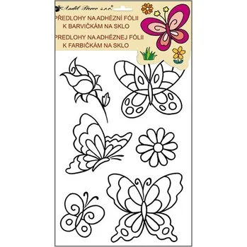 Speciální výtvarná barva Anděl Předlohy na malování na sklo s vyvýšenou konturou motýli 37x21cm 1556 Předlohy na adhezní fólii: S růží