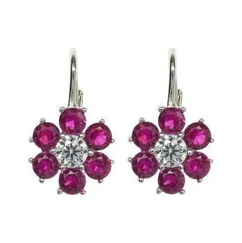 Náušnice Stříbrné zirkonové náušnice kytky červené