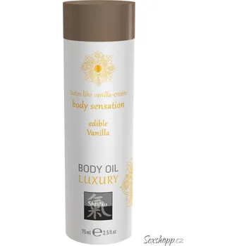 Erotický masážní přípravek Jedlý masážní olej Shiatsu Body Oil Luxury Vanilla