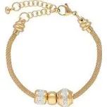 Doria Náramek z oceli zlatý s korálky s krystaly N126