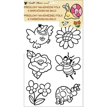 Výtvarná barva Anděl Předlohy na malování na sklo s vyvýšenou konturou květiny 37x21cm 1558 Předlohy na adhezní fólii: S ptáčkem